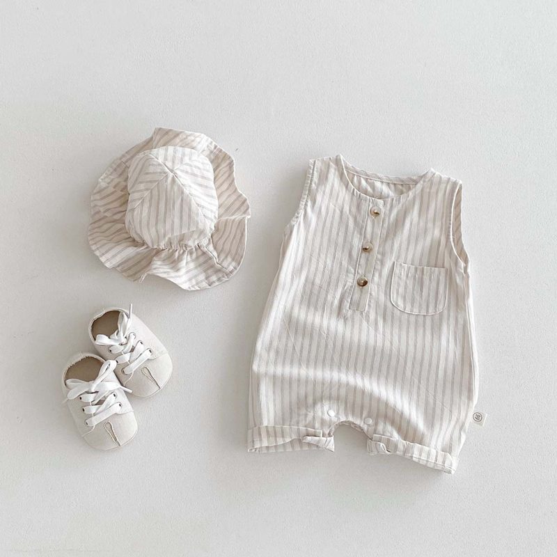 ins 夏新作　ベビー服　ノースリーブ　オールインワン　帽子付き　可愛い　ロンパース　子供服　新生児
