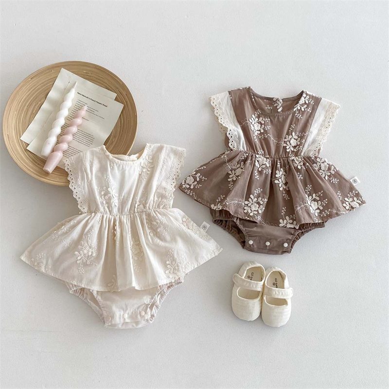 ins 夏新作 ベビー服 レース ロンパース 女児 刺繍 カバーオール 可愛い 子供服 おしゃれ 新生児
