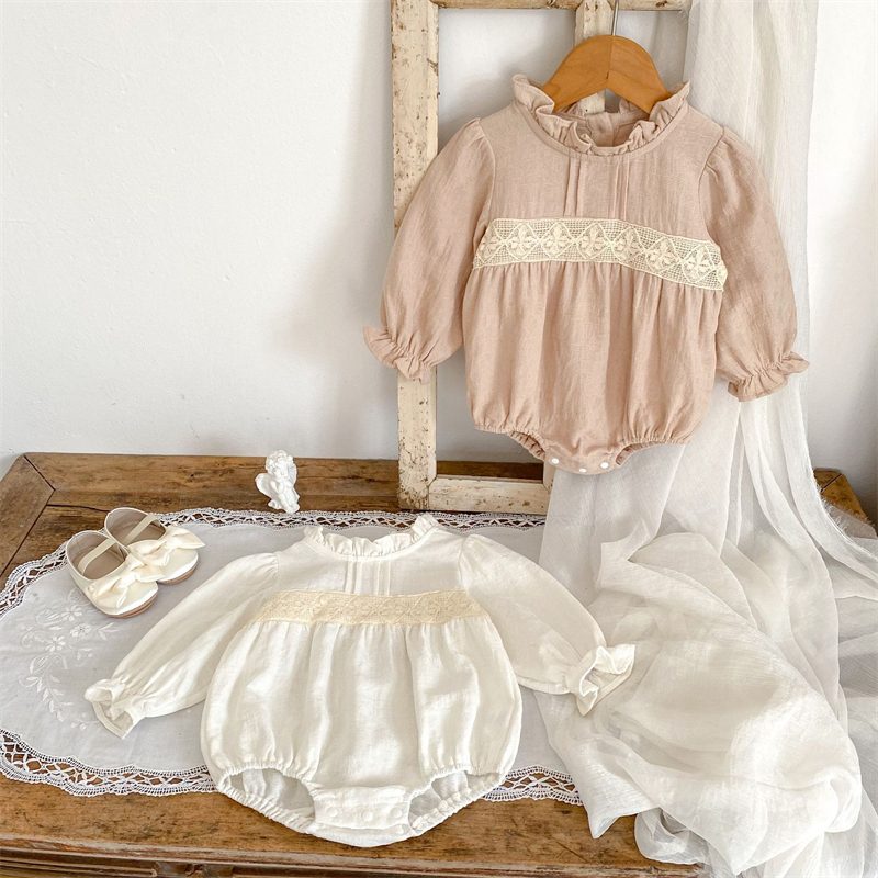 ins 秋新作 ベビー服 立ち襟 ロンパース パフスリーブ 長袖 女の子 カバーオール 可愛い 子供服
