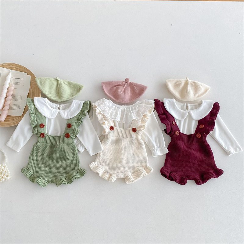 ins 秋新作　ベビー服　女の子　ニット　ロンパース　子供服　フラッタースリーブ　サロペット　可愛い