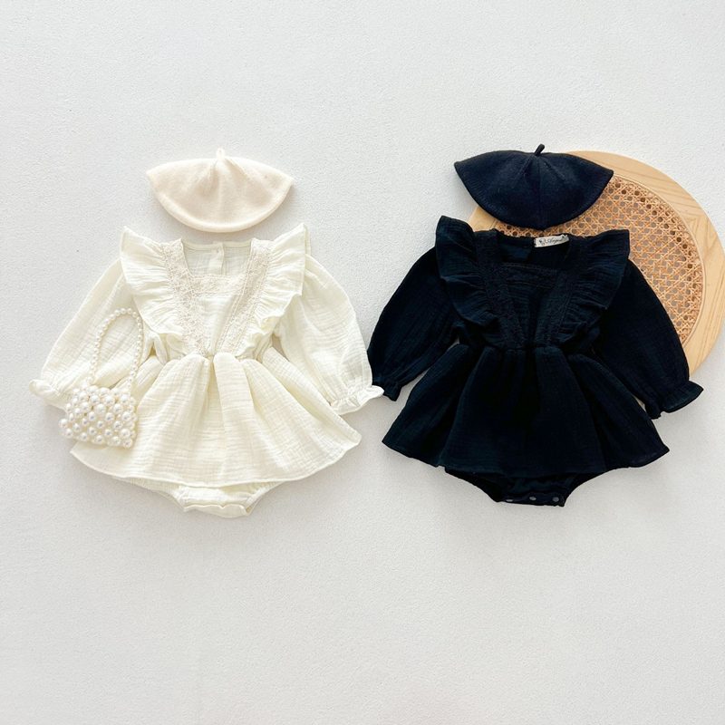 ins 秋新作　ベビー服　フラッタースリーブ　ロンパース　女の子　柔らかい　カバーオール　子供服　可愛い
