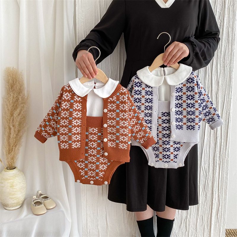 ins 秋新作　ベビー服　レトロ　ニット　ロンパース　可愛い　子供服　セーター　カーディガン　おしゃれ