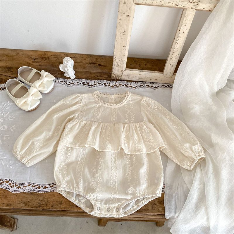 ins 秋新作　ベビー服　女の子　刺繍　長袖　ロンパース　子供服　可愛い　おしゃれ　新生児　柔らかい