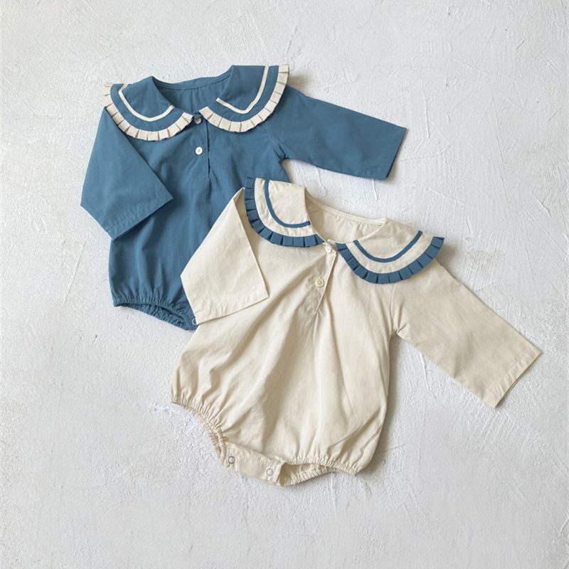 ins 秋新作　ベビー服　ピーターパンカラー　ロンパース　長袖　女の子　カバーオール　可愛い　子供服