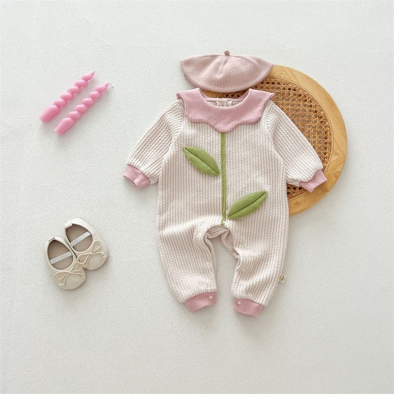 ins 秋新作 ベビー服 ラッフルカラー ロンパース 長袖 女の子 オールインワン 可愛い 子供服
