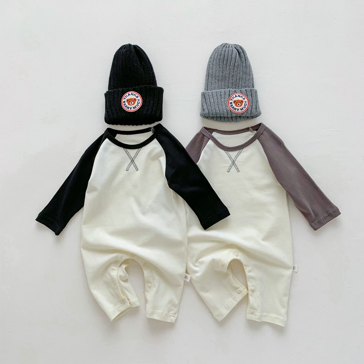 ins 秋新作 ベビー服 ラグラン袖 ロンパース 長袖 柔らかい オールインワン 可愛い 子供服 新生児