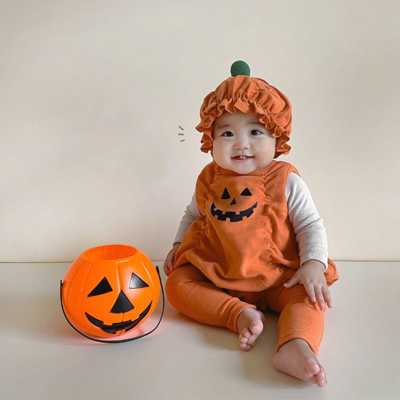 ins 新作　ベビー　ハロウィン衣装　帽子付き　コスプレ　仮装　かぼちゃ　可愛い　ロンパース　パンプキン