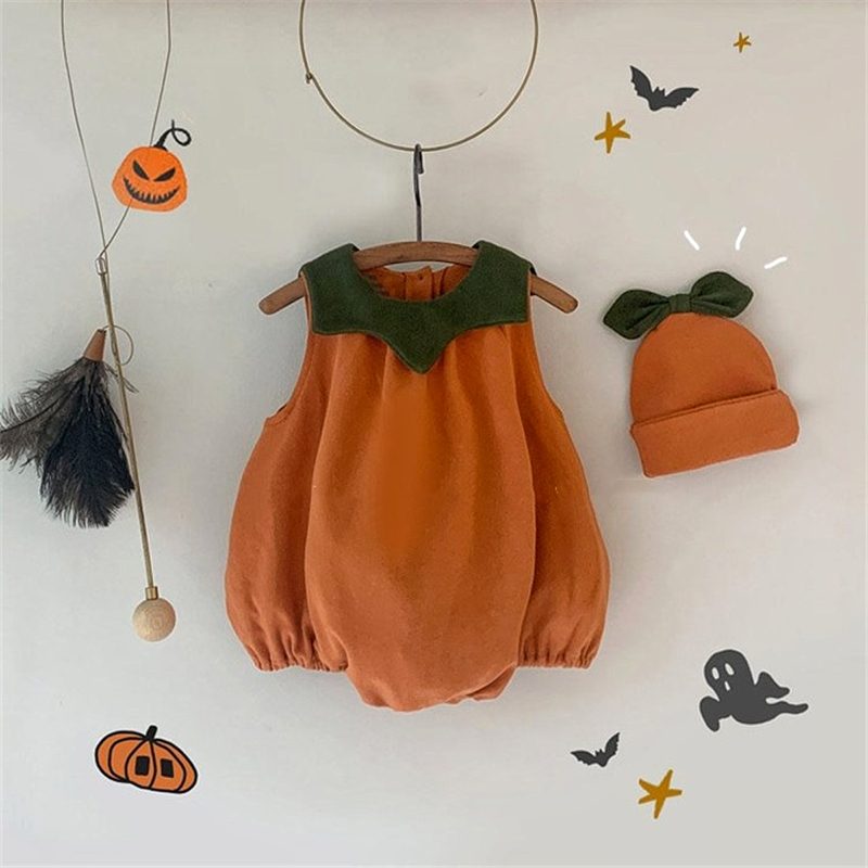 ins　ベビー服　ハロウィン衣装　帽子付き　コスプレ　仮装　かぼちゃ　可愛い　ロンパース　パンプキン