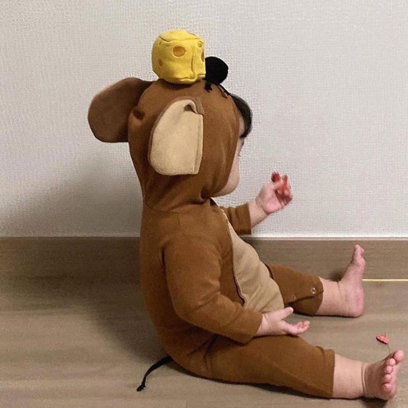 ins ベビー服 帽子付き ロンパース ネズミ 長袖 カバーオール 可愛い ハロウィーン 子供 仮装