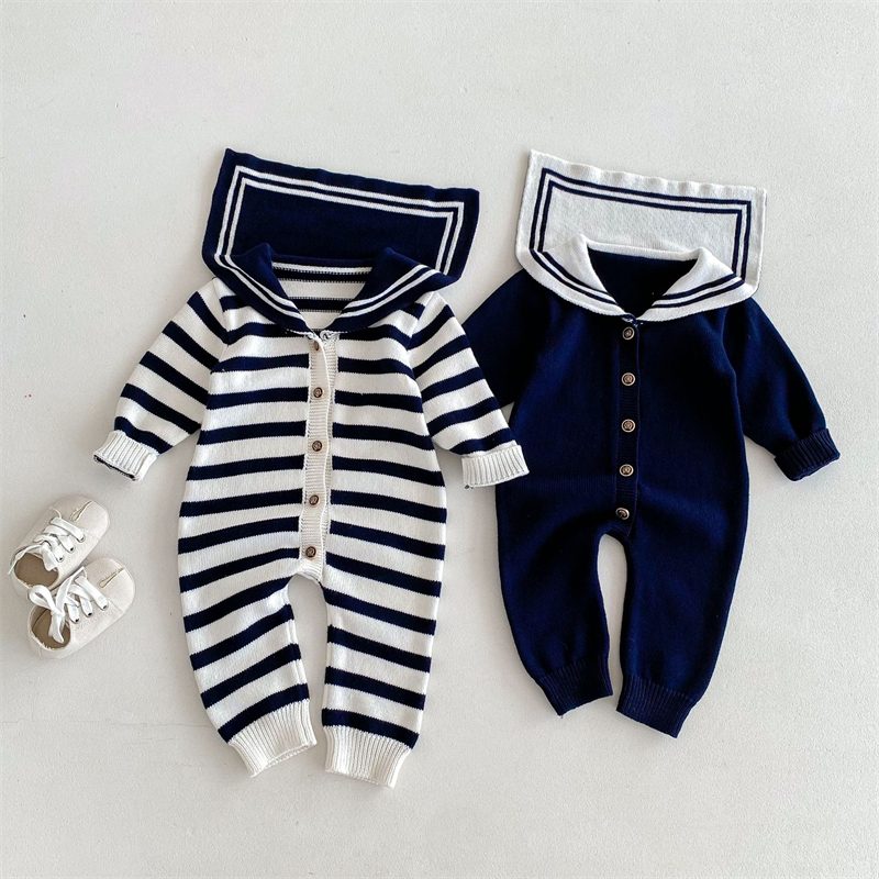 ins 秋冬新作　ベビー服　ニット　オールインワン　セーラーカラー　可愛い　新生児　おしゃれ　子供服