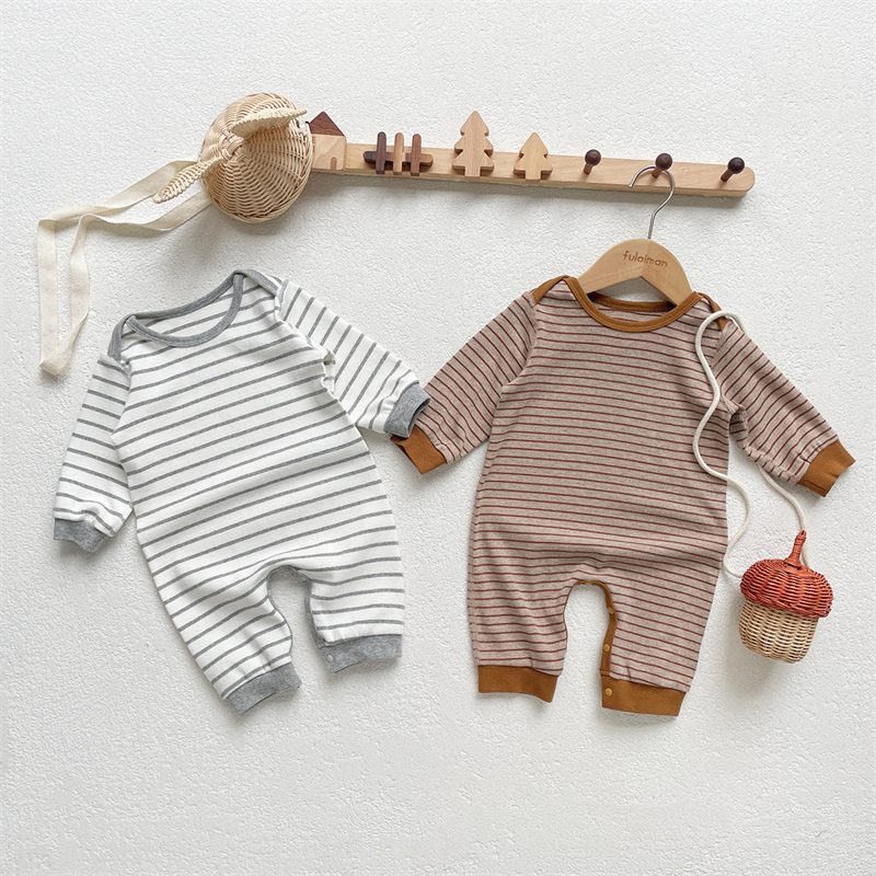 ins 秋新作 ベビー服 長袖 ロンパース ストライプ柄 オールインワン 可愛い 子供服 新生児