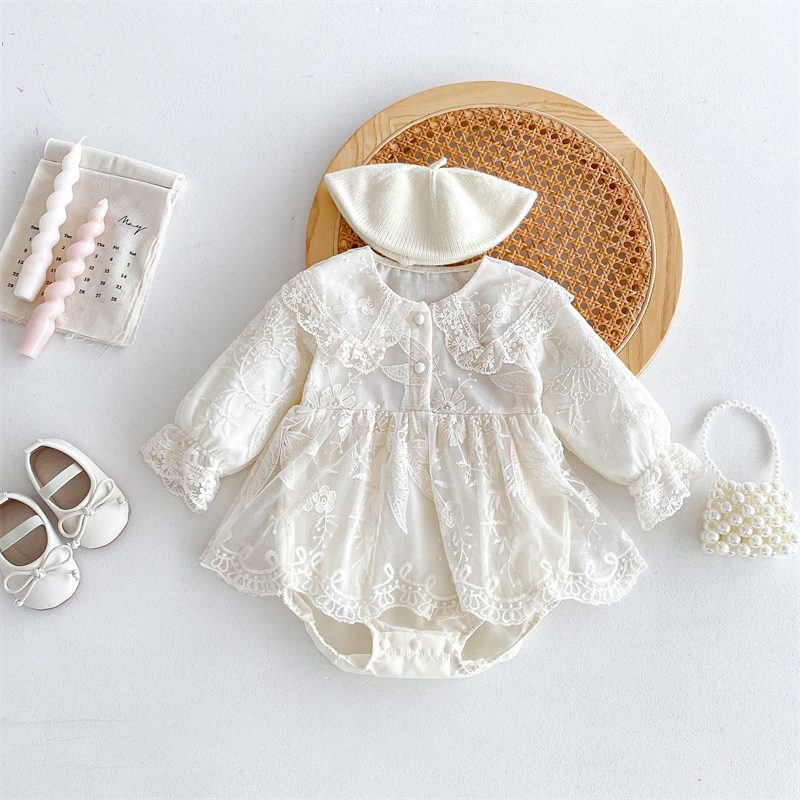 ins 秋新作　ベビー服　女の子　レースドッキング　ロンパース　長袖　カバーオール　可愛い　子供服