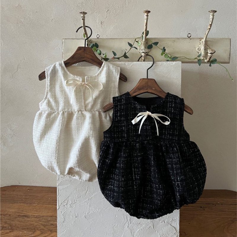 ins 秋新作　ベビー服　ノースリーブ　ロンパース　女の子　可愛い　リボン　カバーオール　子供服　柔らか