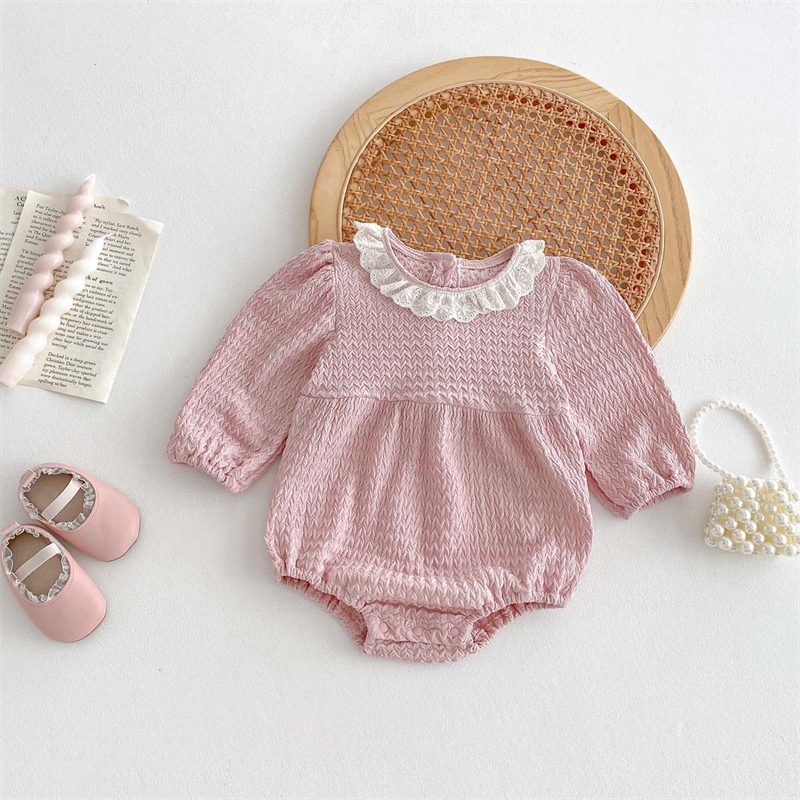 ins 秋新作　ベビー服　レース襟　ロンパース　パフスリーブ　女児　カバーオール　可愛い　子供服　おやれ