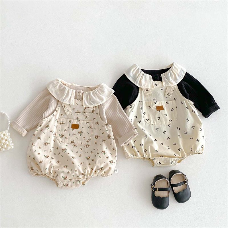 ins 秋新作 ベビー服 花柄 サロペット ロンパース 新生児 可愛い おしゃれ プリント 女児 子供服