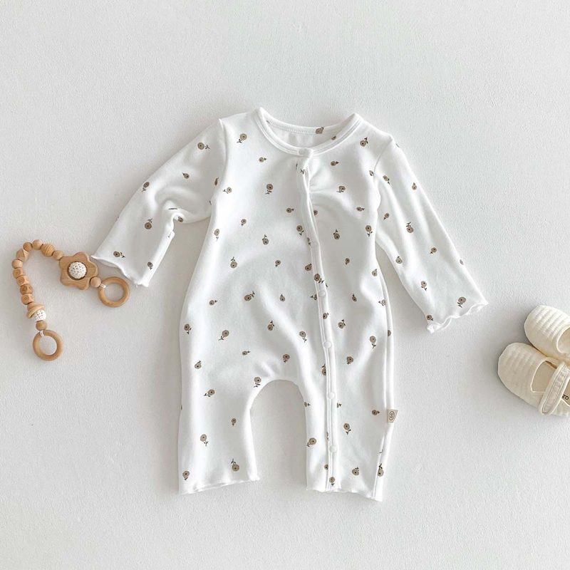 ins 秋新作　ベビー服　サイドオープン　プリント　ロンパース　女の子　カバーオール　可愛い　子供服