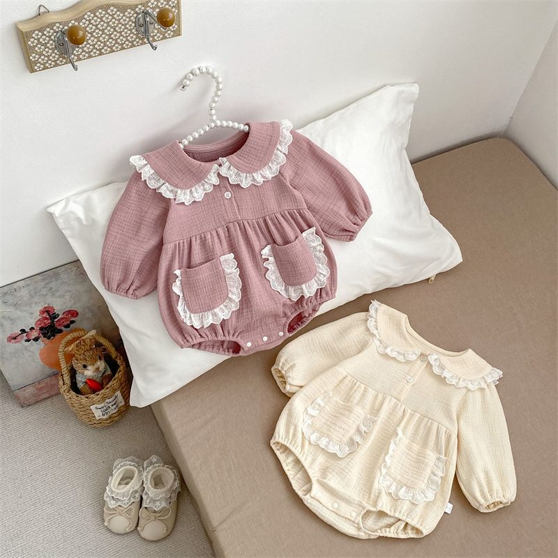 ins 秋新作　ベビー服　ピーターパン襟　長袖　ロンパース　可愛い　女児　カバーオール　子供服　おしゃれ