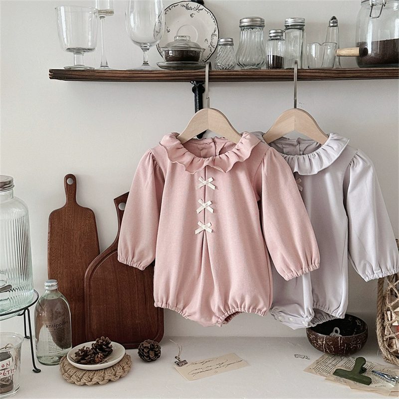 ins 秋新作　ベビー服　ラッフルカラー　ロンパース　女の子　長袖　カバーオール　可愛い　柔らか　子供服