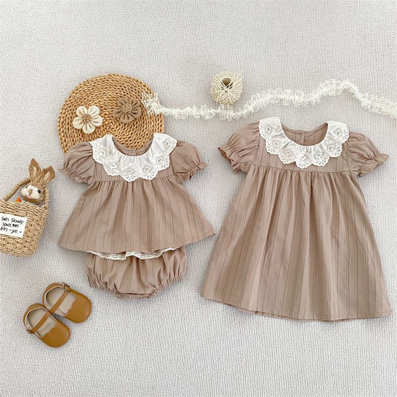ins 夏新作　ベビー服　姉妹　お揃い　選べる2タイプ　レース　セットアップ　ワンピース　半袖　可愛い