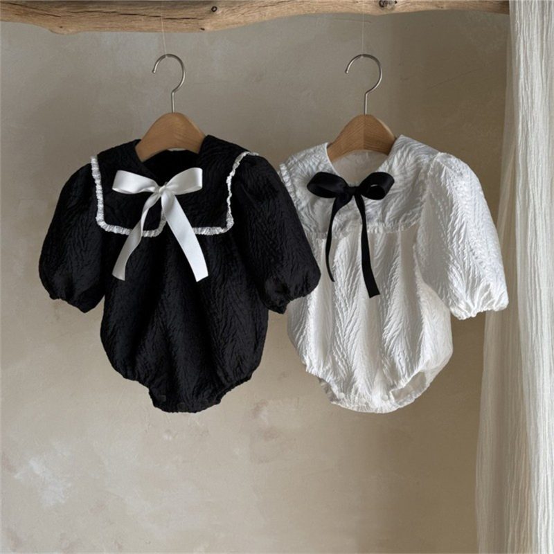 ins 秋新作　ベビー服　長袖　ロンパース　女の子　可愛い　リボン取り外し可能　2色　子供服　柔らか