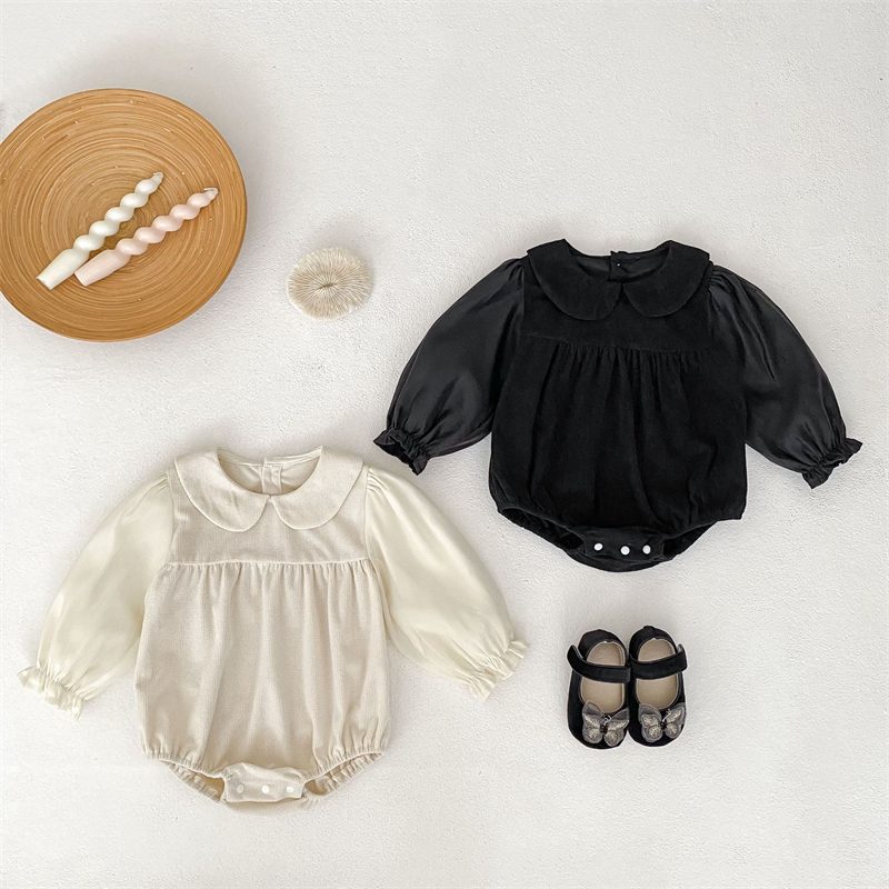 ins 秋新作　ベビー服　コーデュロイ　ピーターパン襟　長袖　ロンパース　可愛い　カバーオール　子供服
