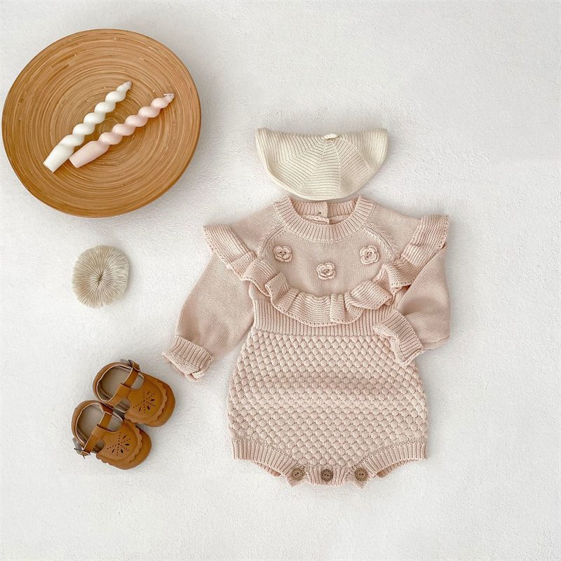 ins 秋新作　ベビー服　ニット　かぎ編み　ロンパース　子供服　女の子　セーター　可愛い　おしゃれ