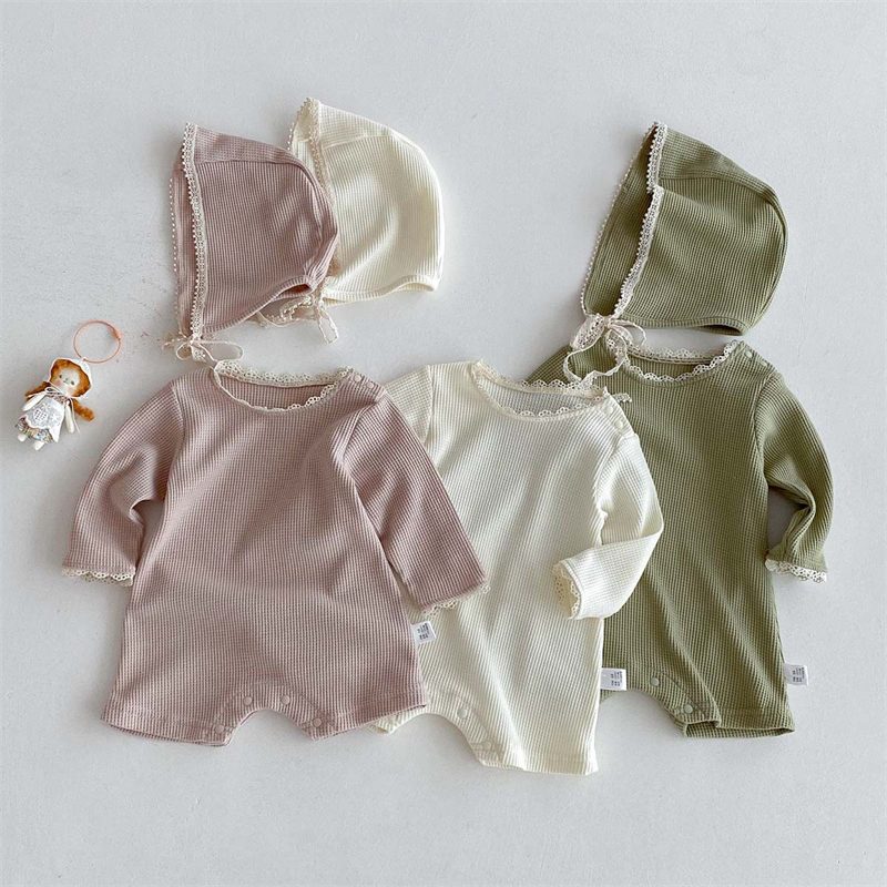 ins 秋新作　ベビー服　帽子付き　ワッフル　ロンパース　長袖　カバーオール　可愛い　子供服　おしゃれ