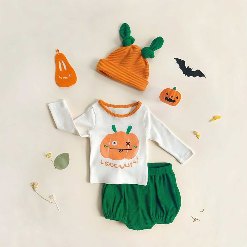 新作　キッズ　ハロウィン　帽子付き　コスプレ　セットアップ　仮装　かぼちゃ　可愛い　パンプキン