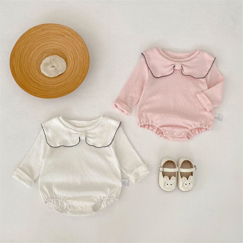 ins 秋新作　ベビー服　女の子　リボンカラー　長袖　ロンパース　可愛い　おしゃれ　子供服　柔らか　2色