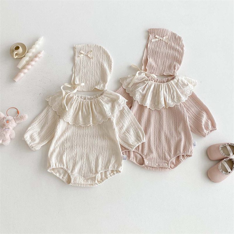ins 秋新作　ベビー服　帽子付き　ラッフルカラー　ロンパース　女の子　可愛い　カバーオール　子供服