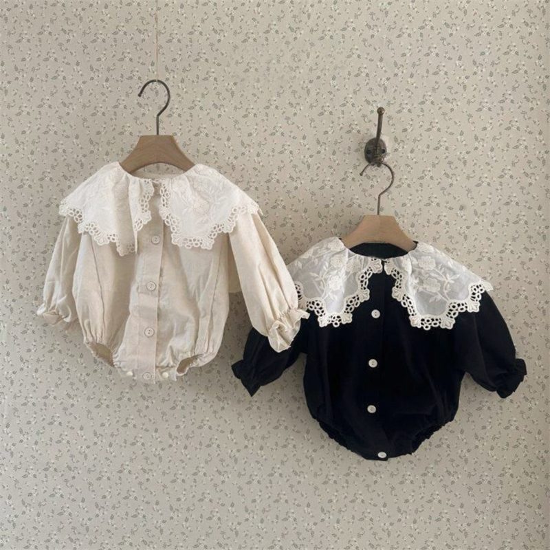 ins 秋新作　ベビー服　女の子　綿100　長袖　ロンパース　可愛い　レース襟　おしゃれ　子供服　柔らか