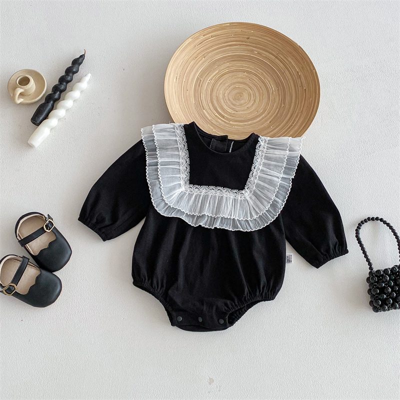 ins 秋新作　ベビー服　女の子　レースドッキング　長袖　ロンパース　可愛い　カバーオール　子供服