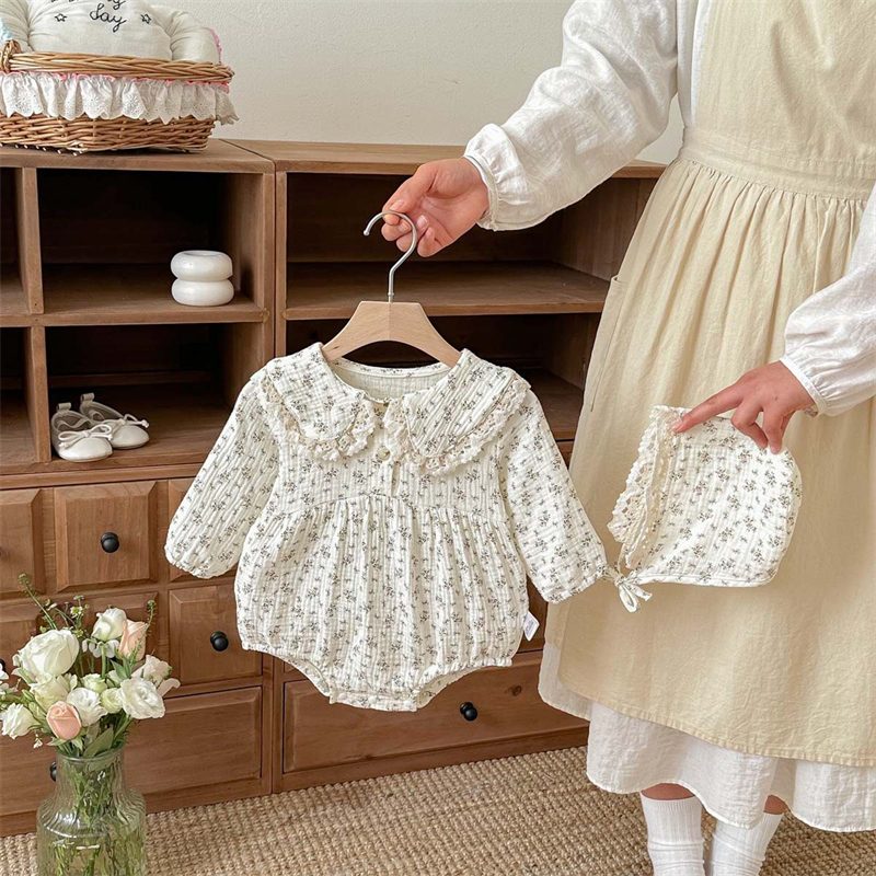 ins 秋新作　ベビー服　女の子　ピーターパンカラー　ロンパース　可愛い　帽子付き　おしゃれ　子供服