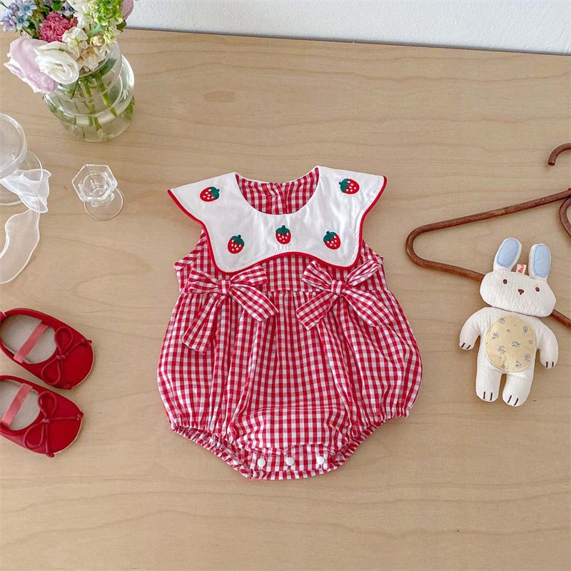 夏新作　ベビー服　女の子　刺繍　ノースリーブ　ロンパース　可愛い　リボン　おしゃれ　子供服