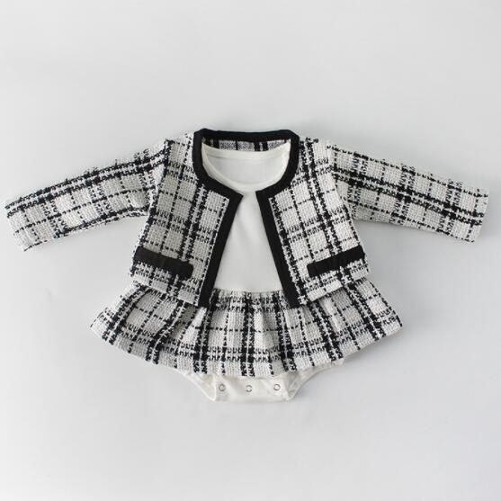 秋 女の子 ベビーロンパース コート ベビー服 2点セット 子供服 チェック柄 ロンパース 重ね着