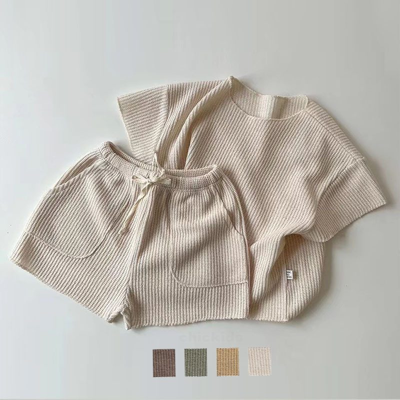 ins 夏新作 ベビー服 ニット セットアップ Tシャツ ショートパンツ キッズ服 可愛い 2点セット