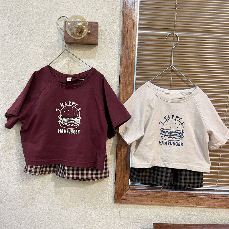 ins 夏新作　子供服　カジュアル　セットアップ　トップス　ショートパンツ　プリント　綿100　2点セット