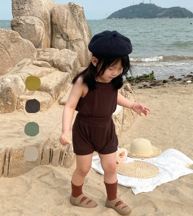 ins 夏新作　ins　ベビー服　ニットセットアップ　ベスト　ショートパンツ　キッズ服　可愛い　ボトムス