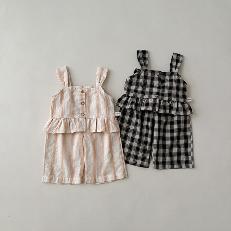 ins 夏新作　ベビー服　セットアップ　ベスト　ショートパンツ　ストライプ　チェック柄　おしゃれ　可愛い