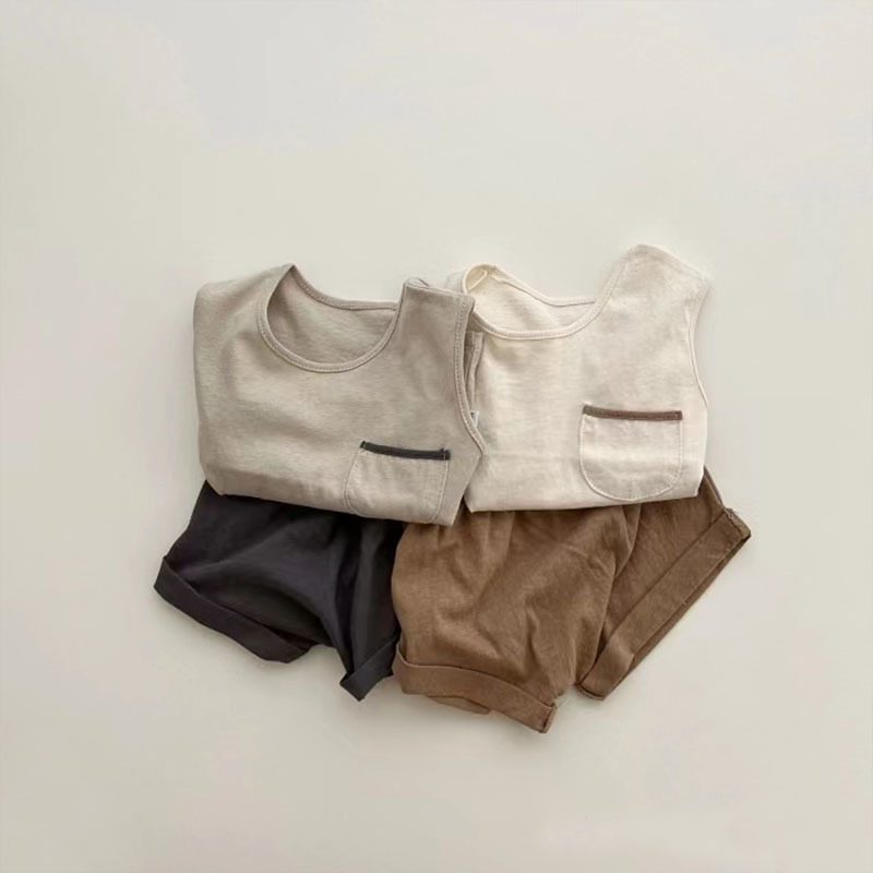 ins 夏新作　ins　ベビー服　レトロ風　セットアップ　Tシャツ　ショートパンツ　ノースリーブ　カジュアル