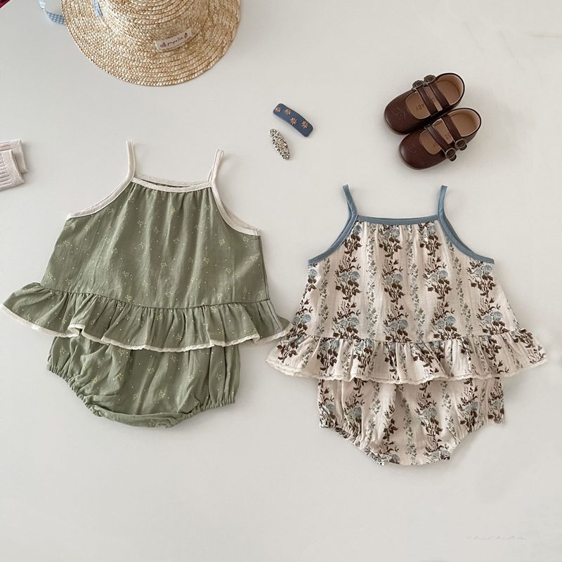 ins 夏新作 ベビー服 ベスト ショートパンツ 2点セット 花柄 レース おしゃれ 可愛い 子供服