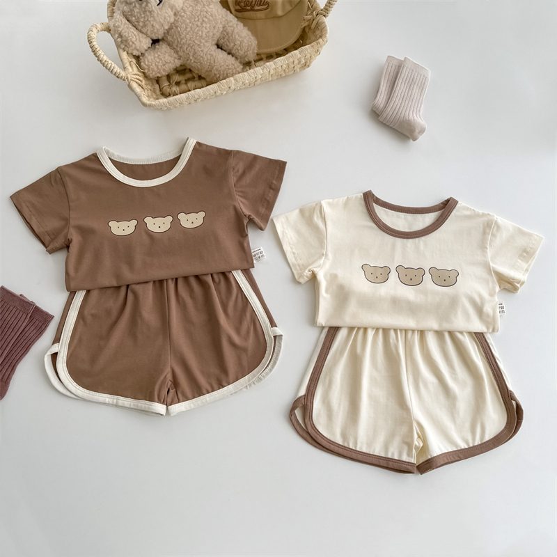 ins 夏新作 ベビー服 セットアップ 半袖Tシャツ ショートパンツ 可愛い カジュアル プリント 熊柄
