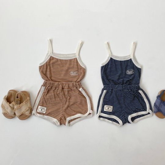 ins 夏新作 ベビー服 キャミソール ショートパンツ ストライプ セットアップ 肌着 子供服 可愛い