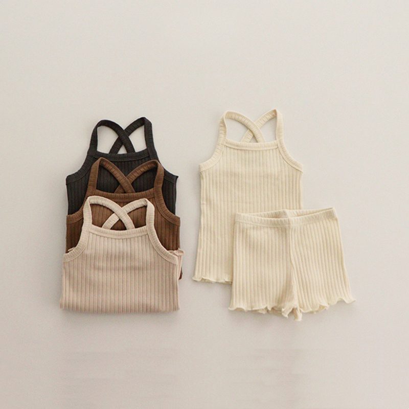 ins　夏新作　ベビー服　キャミソール　ショートパンツ　リブ　セットアップ　無地　肌着　子供服　可愛い
