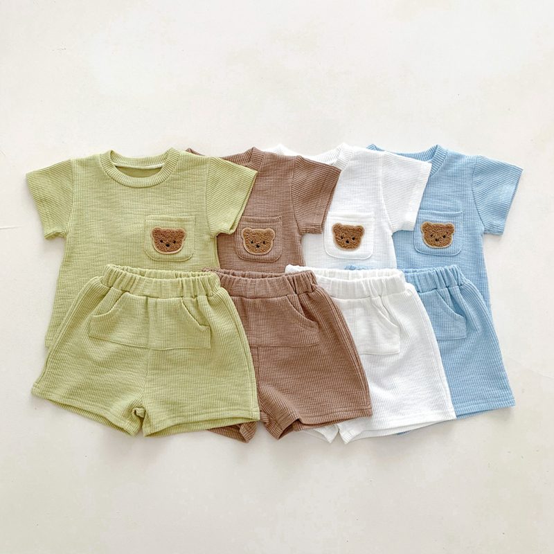 ins 夏新作 ベビー服 半袖Tシャツ ショートパンツ セットアップ 可愛い クマ カジュアル 柔らかい