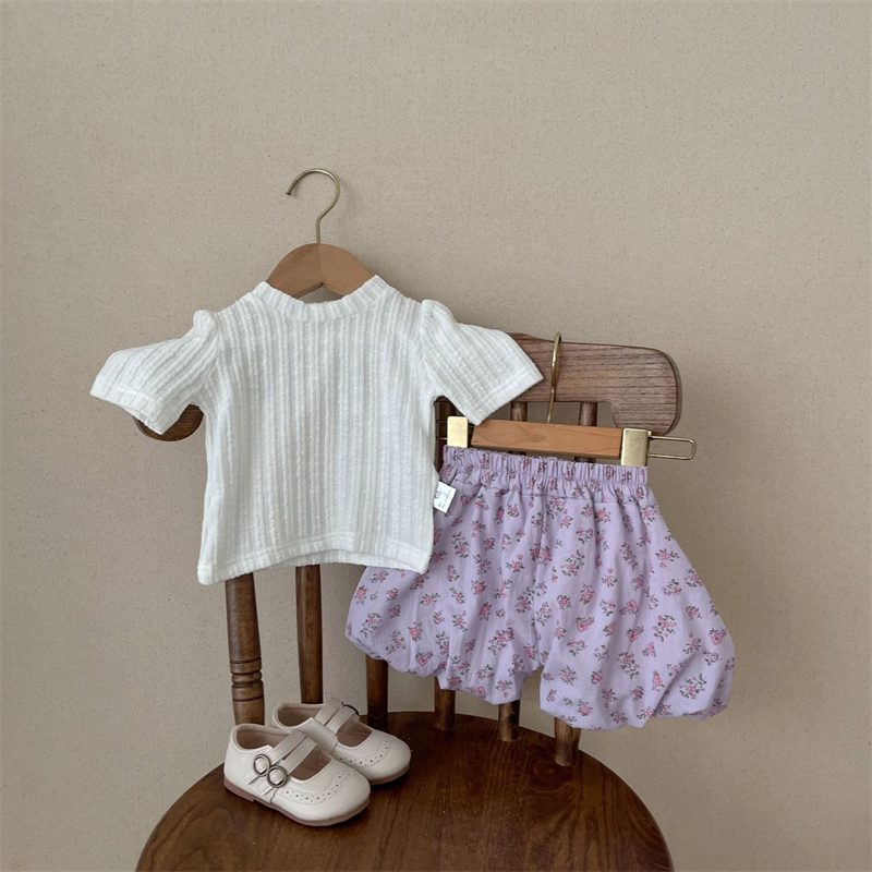 ins 夏新作　ベビー服　女の子　リブ　半袖Tシャツ　ショートパンツ　セットアップ　森ガール　可愛い