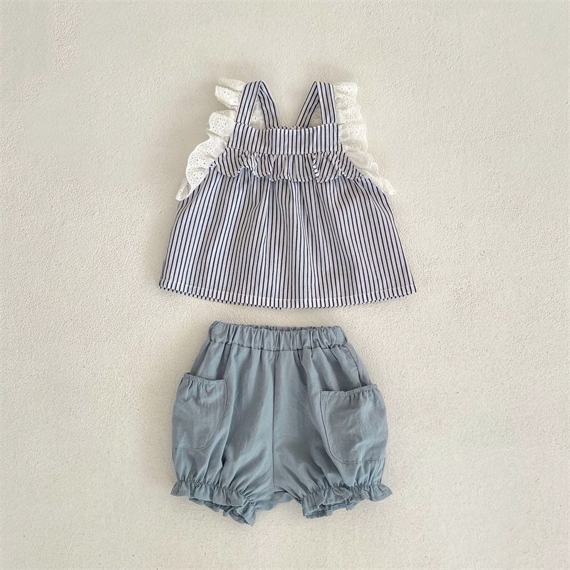 ins 夏新作　ベビー服　女の子　ブラウス　ショートパンツ　セットアップ　レース　可愛い　おしゃれ