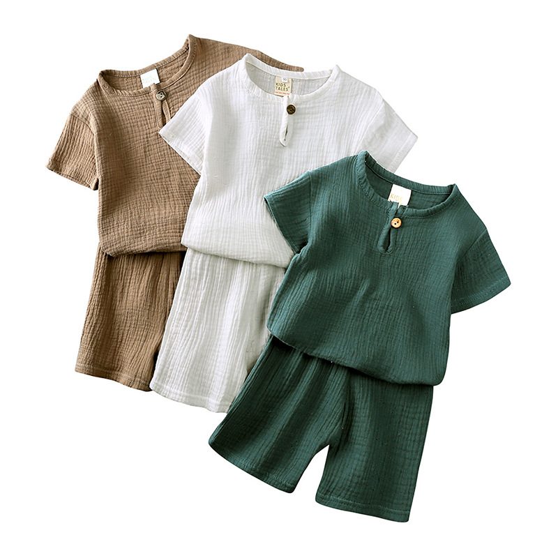 ins　夏新作　子供服　綿麻　半袖Tシャツ　ショートパンツ　セットアップ　カジュアル　涼しげ　無地