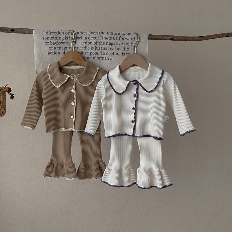 ins 秋新作 ベビー服 女の子 セットアップ カーディガン&ロングパンツ 可愛い リブ おしゃれ