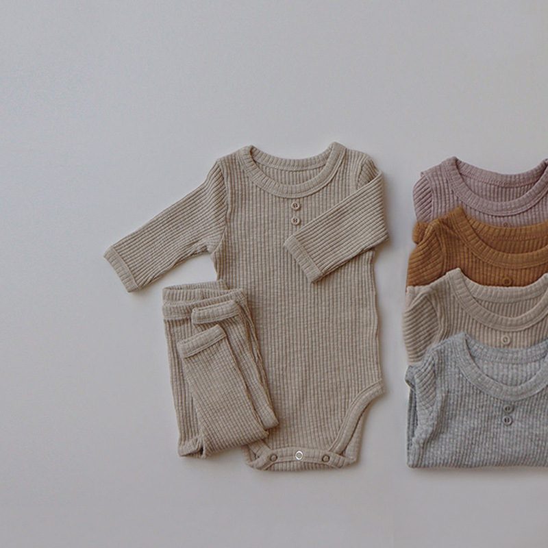 ins 秋新作　ベビー服　セットアップ　ロンパース＆パンツ　長袖　リブ　無地　男の子　女の子　可愛い